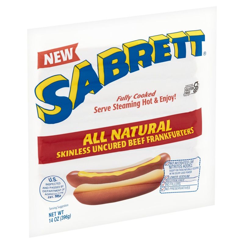 Sabrett All Natural Skinless Uncured Beef Frankfurters, 8 count, 14 oz