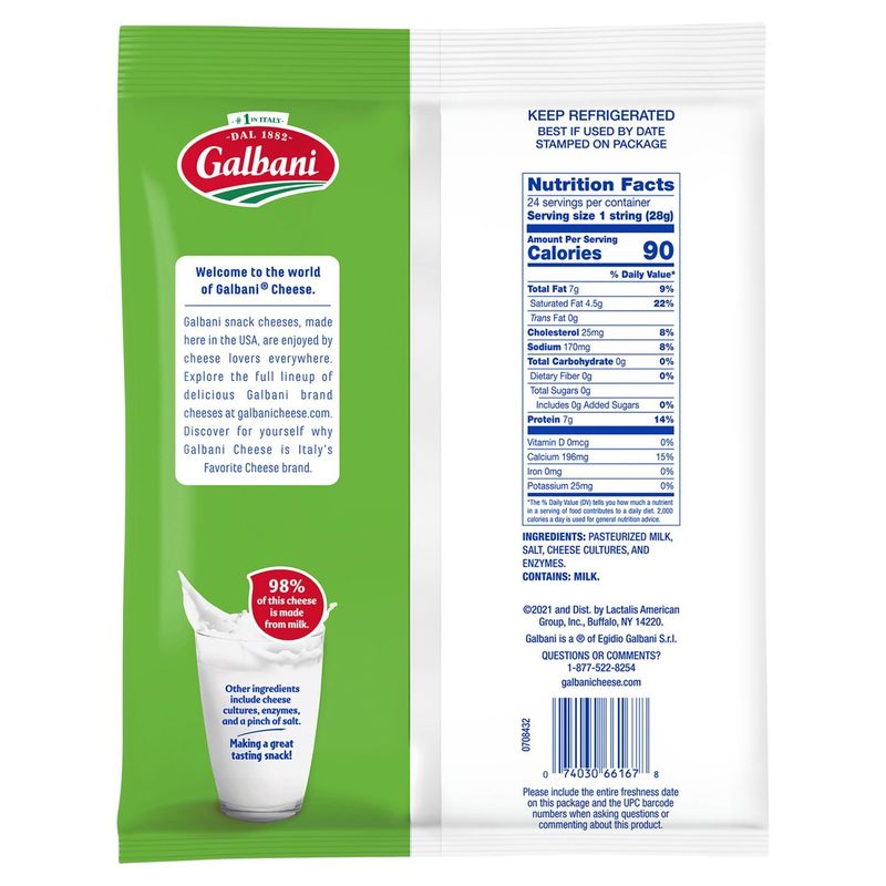Galbani Whole Milk Low Moisture Mozzarella String Cheese, 24 count, 24 oz