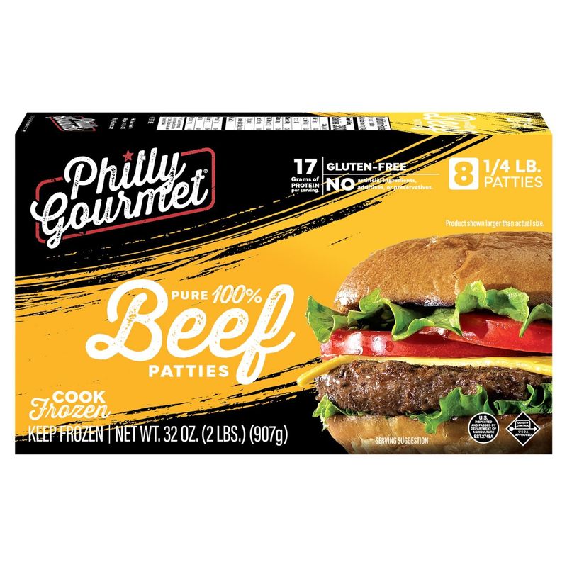 Philly Gourmet Pure 100% Beef Patties, 1/4 lb, 8 count