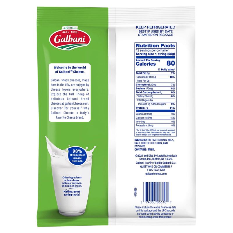 Galbani String Cheese Low Moisture Part Skim Mozzarella Cheese, 12 oz