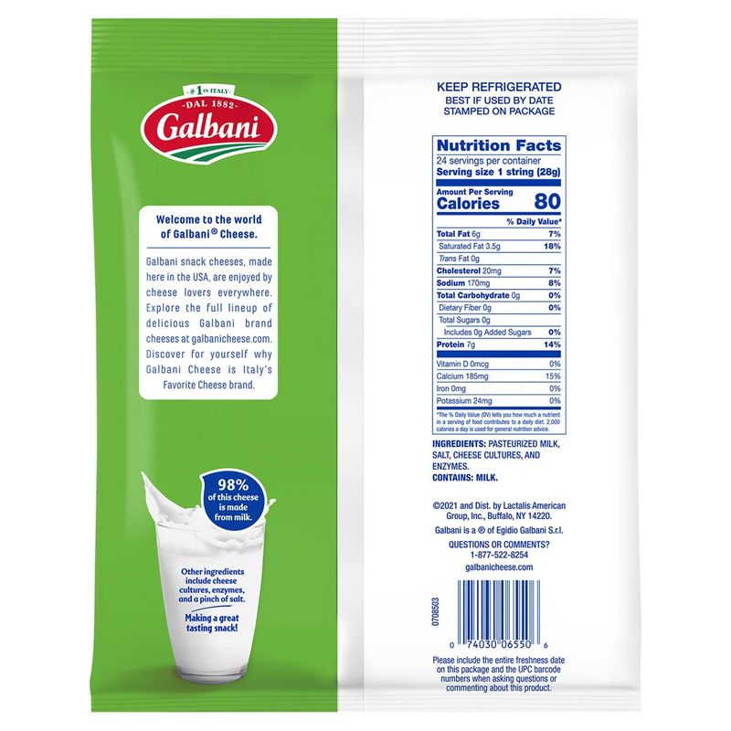 Galbani Low Moisture Part Skim Mozzarella String Cheese, 24 count, 24 oz