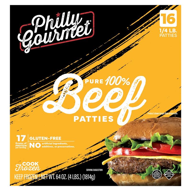 Philly Gourmet 100% Pure Beef Patties, 1/4 lb, 16 count