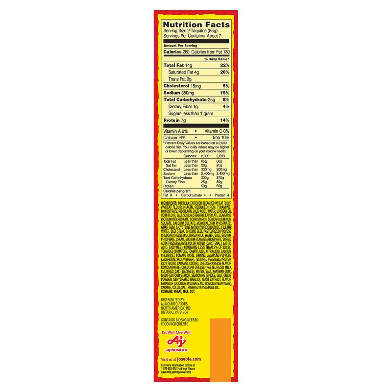 José Olé Taquitos Beef &amp; Cheese in Flour Tortillas, 15 count, 22.5 oz