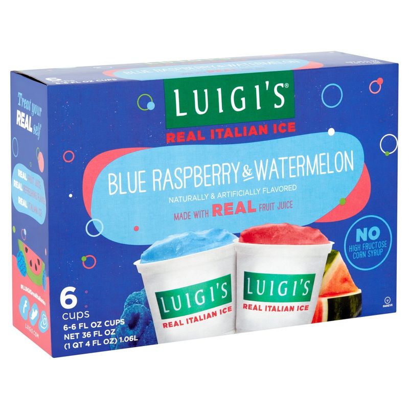 Luigi's Blue Raspberry &amp; Watermelon Real Italian Ice, 6 fl oz, 6 count