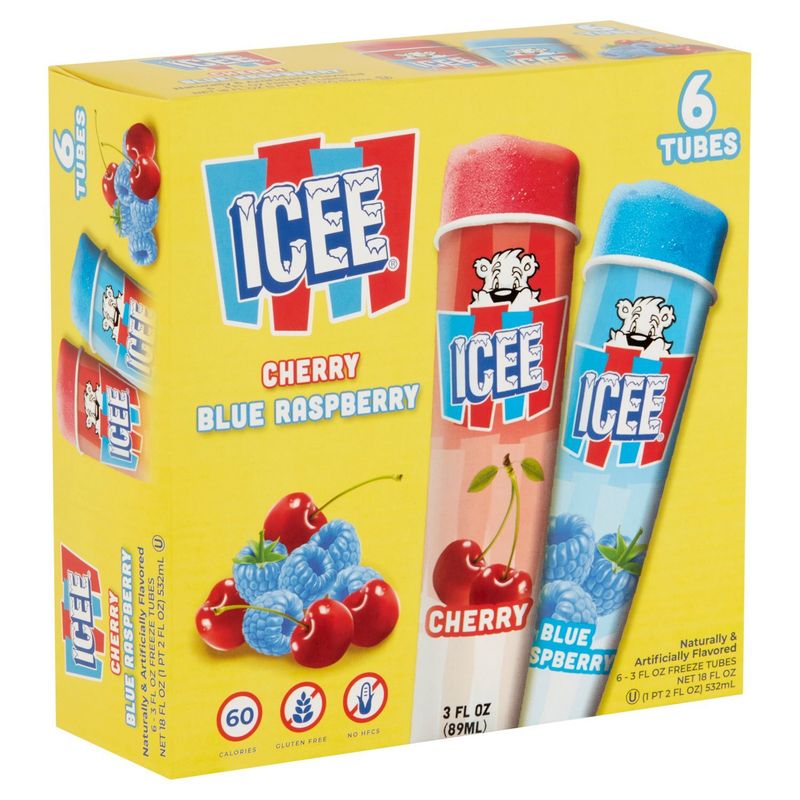 Icee Cherry and Blue Raspberry Freeze Tubes, 3 fl oz, 6 count