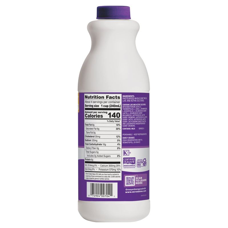 Meyenberg Plain Goat Kefir Probiotic Cultured Milk, 32 fl oz