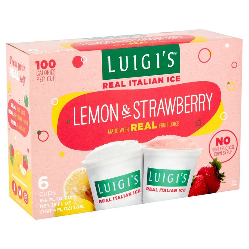 Luigi's Lemon &amp; Strawberry Real Italian Ice, 6 fl oz, 6 count