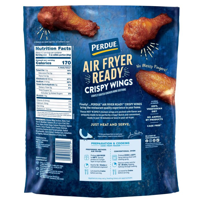 Perdue Air Fryer Ready Hot 'N Spicy Crispy Chicken Wings, 22 oz