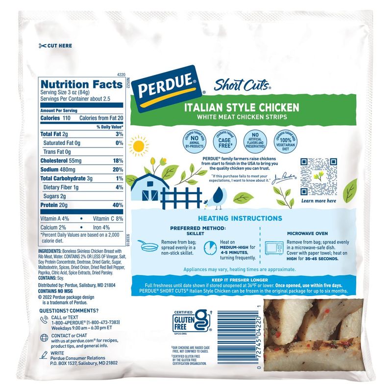 Perdue Short Cuts Grilled Italian Style Carved Chicken Breast Skinless with Rib Meat, 8 oz