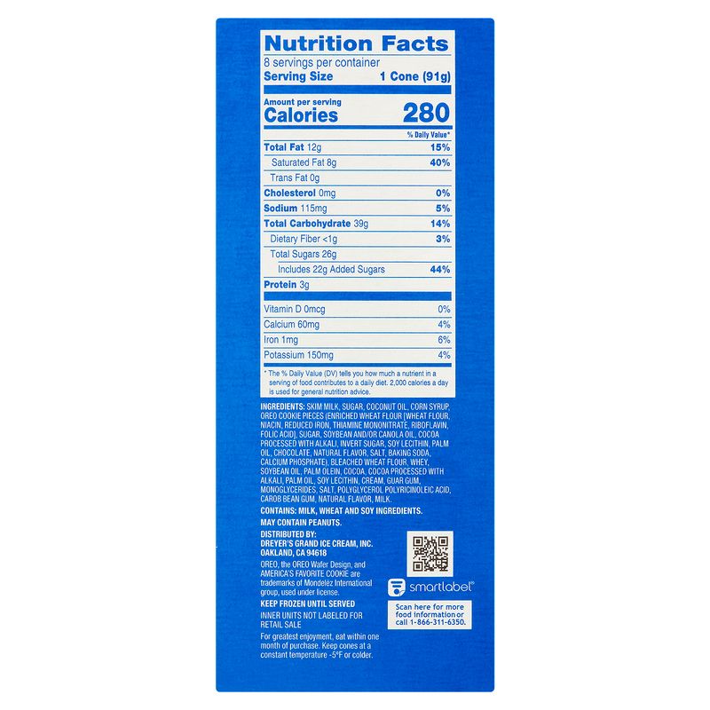 Oreo Chocolatey Cones Filled with Oreo Frozen Dairy Dessert, 8 count, 36.8 fl oz