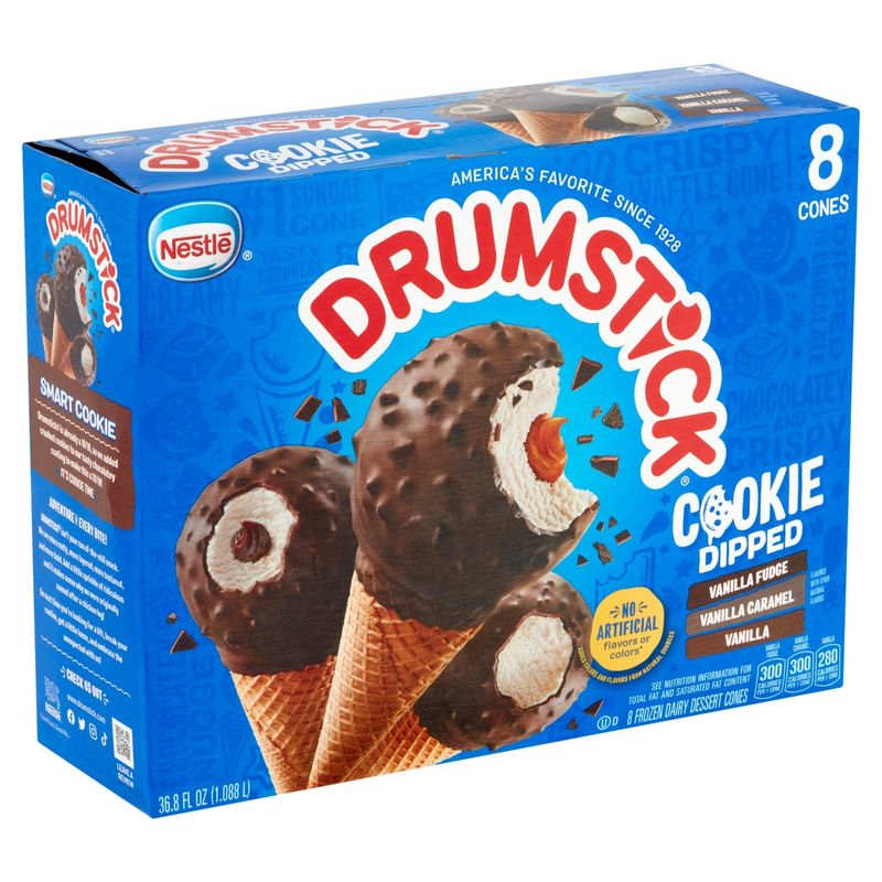 Nestlé Drumstick Cookie Dipped Frozen Dairy Dessert Cones, 8 count, 36.8 fl oz