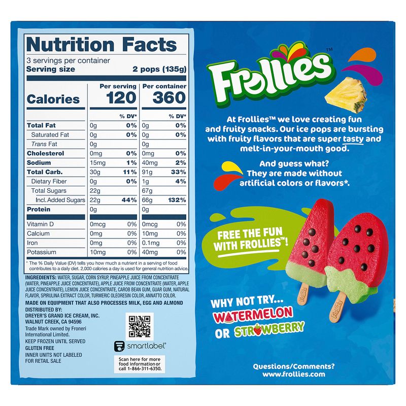 Frollies Pineappple Fruity Ice Pops, 6 count, 15 fl oz