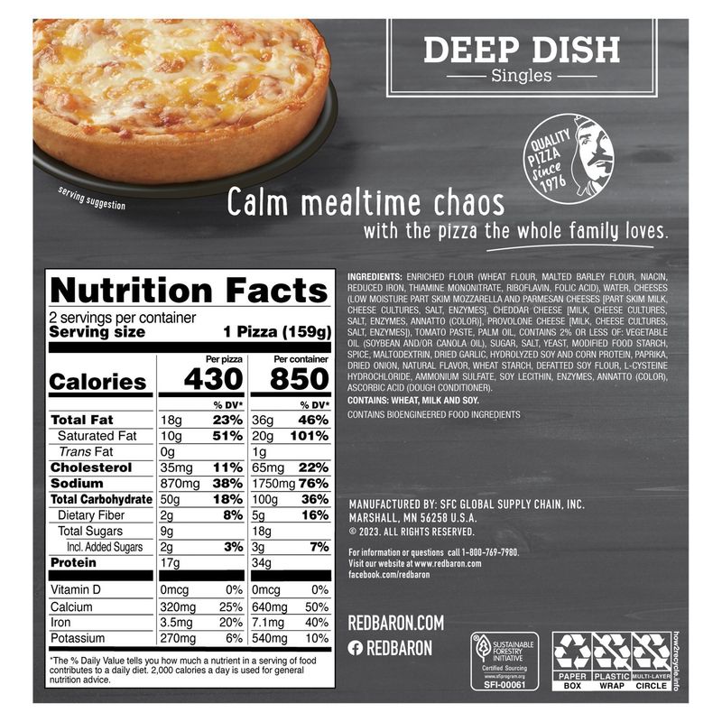 Red Baron Deep Dish Singles Four Cheese Pizza, 2 count, 11.20 oz