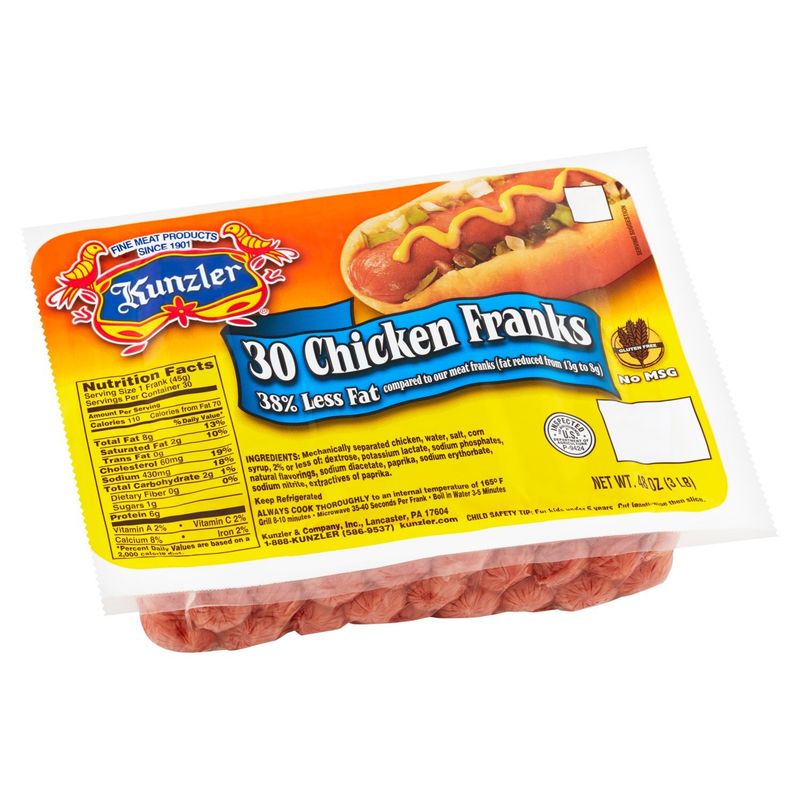 Kunzler Chicken Franks, 30 count, 48 oz