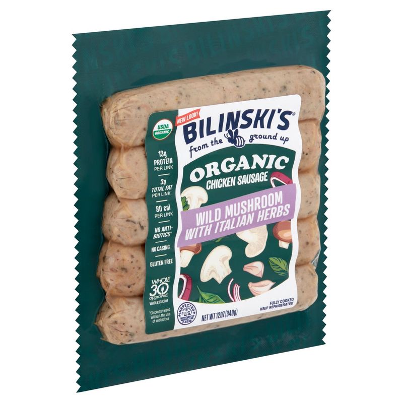Bilinski's Organic Wild Mushroom with Italian Herbs Chicken Sausage, 12 oz