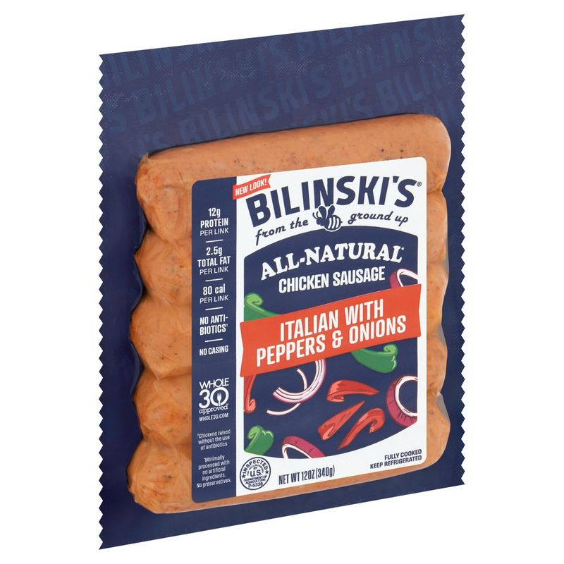 Bilinski's All-Natural Italian with Peppers &amp; Onions Chicken Sausage, 12 oz