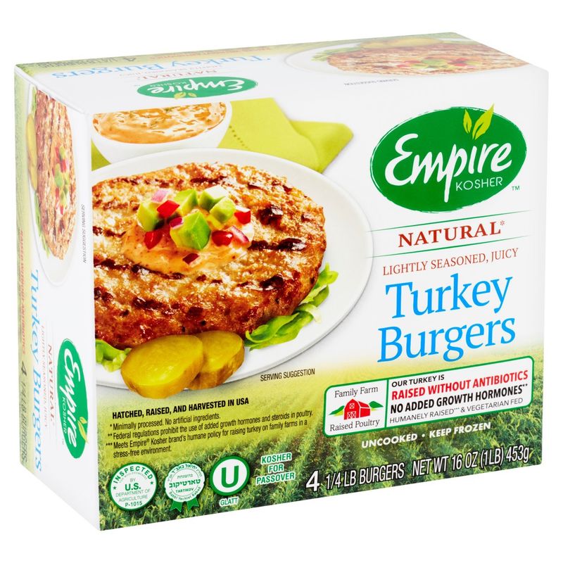 Empire Kosher Natural Turkey Burgers, 1/4 lb, 4 count