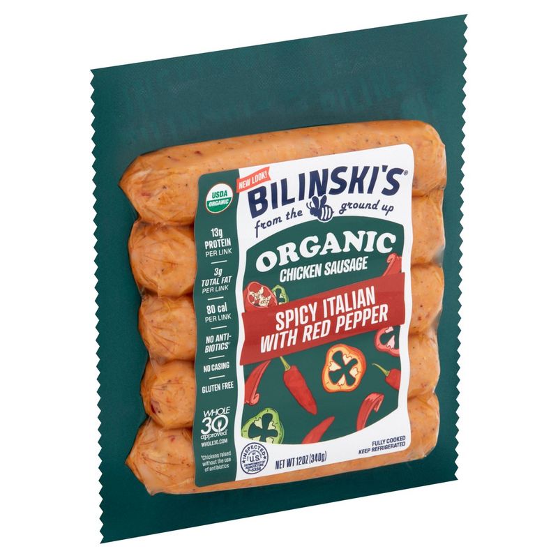 Bilinski's Organic Spicy Italian with Red Pepper Chicken Sausage, 12 oz
