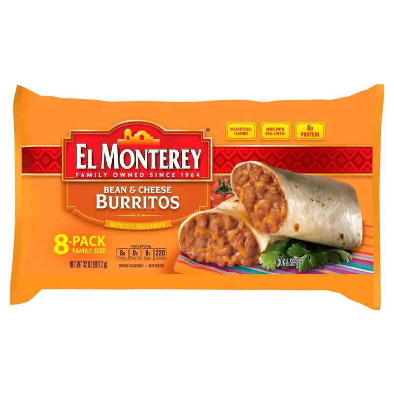 El Monterey Bean &amp; Cheese Burritos Family Size, 8 count, 32 oz