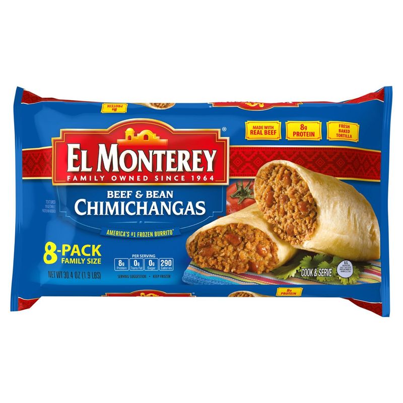 El Monterey Beef &amp; Bean Chimichangas Family Size, 8 count, 30.4 oz