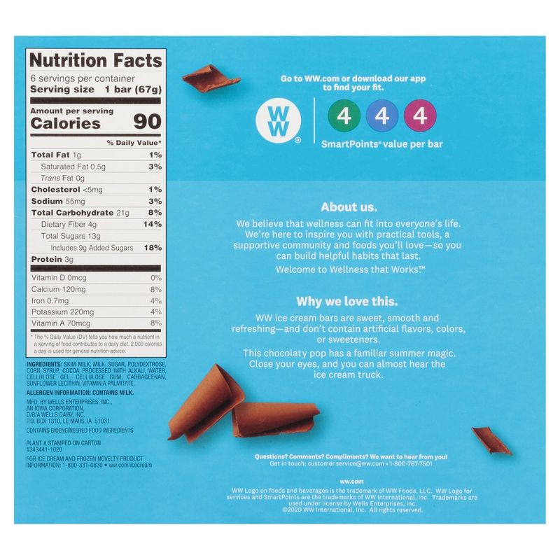 WW Giant Chocolate Fudge Low Fat Ice Cream Bars, 3.5 fl oz, 6 count