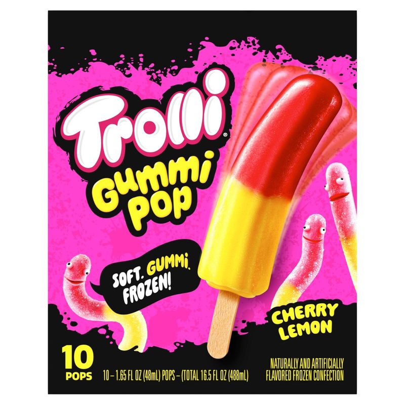 Trolli Gummi Cherry Lemon Pops, 1.65 fl oz, 10 count