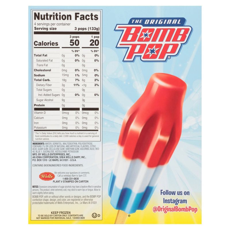 Bomb Pop The Original Sugar Free Cherry, Lime &amp; Blue Raspberry Pops, 1.75 fl oz, 12 count