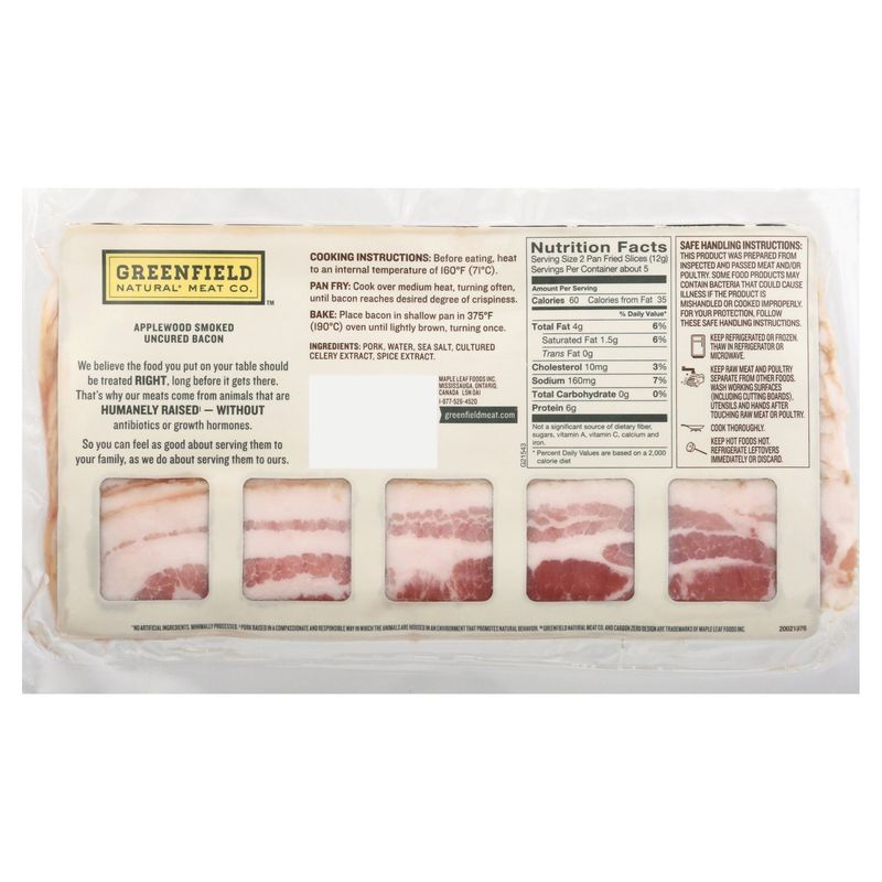 Greenfield Natural Meat Co. Applewood Smoked Uncured Bacon, 12 oz