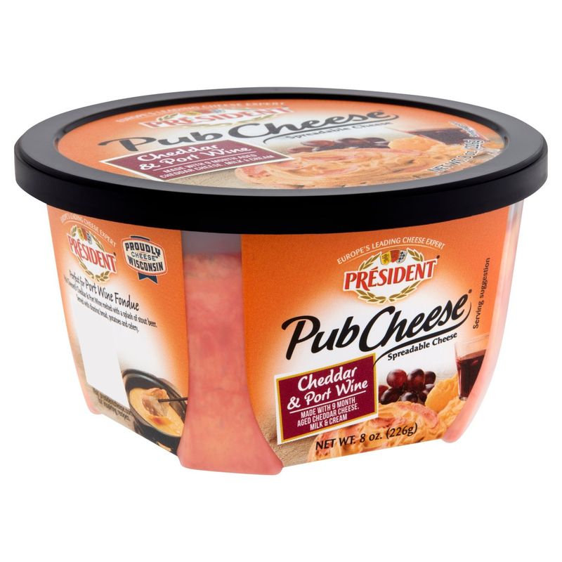 Président Pub Cheese Cheddar &amp; Port Wine Spreadable Cheese, 8 oz