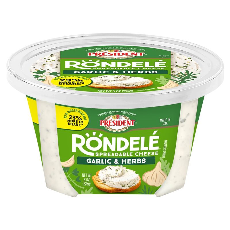 Président Rondelé Garlic &amp; Herbs Spreadable Cheese, 8 oz