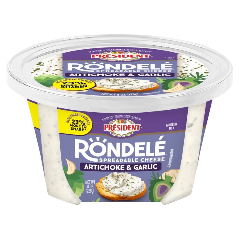 Président Rondelé Artichoke &amp; Garlic Spreadable Cheese, 8 oz
