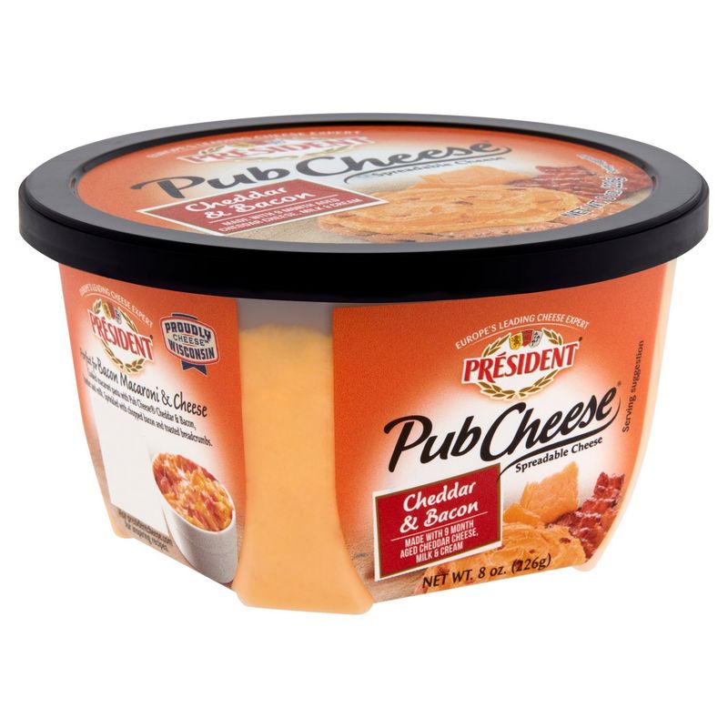 Président Pub Cheese Cheddar &amp; Bacon Spreadable Cheese, 8 oz