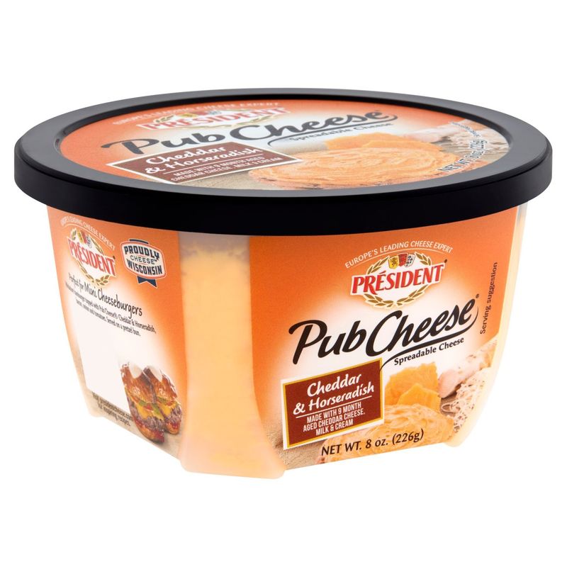 Président Pub Cheese Cheddar &amp; Horseradish Spreadable Cheese, 8 oz