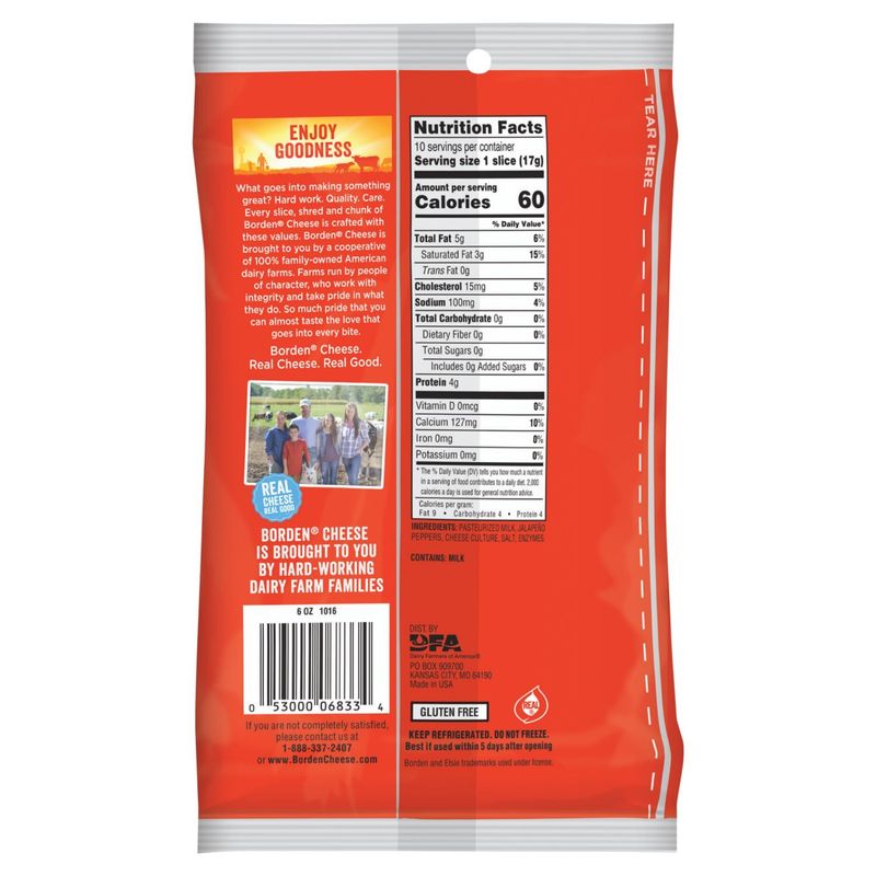 Borden Pepper Jack Sliced Monterey Jack Cheese, 10 count, 6 oz