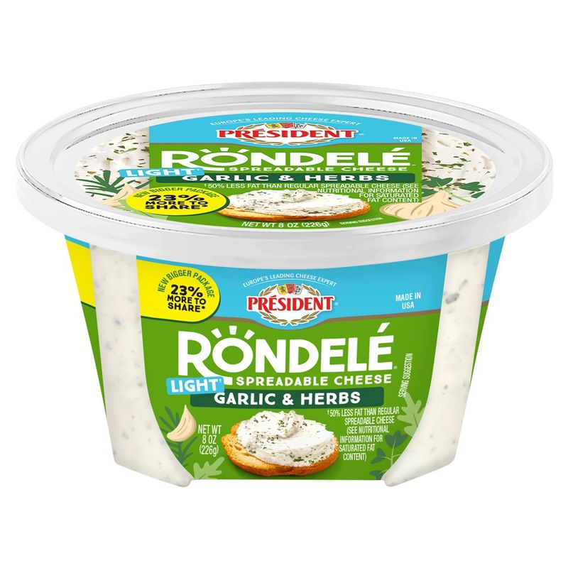 Président Rondelé Light Garlic &amp; Herbs Spreadable Cheese, 8 oz