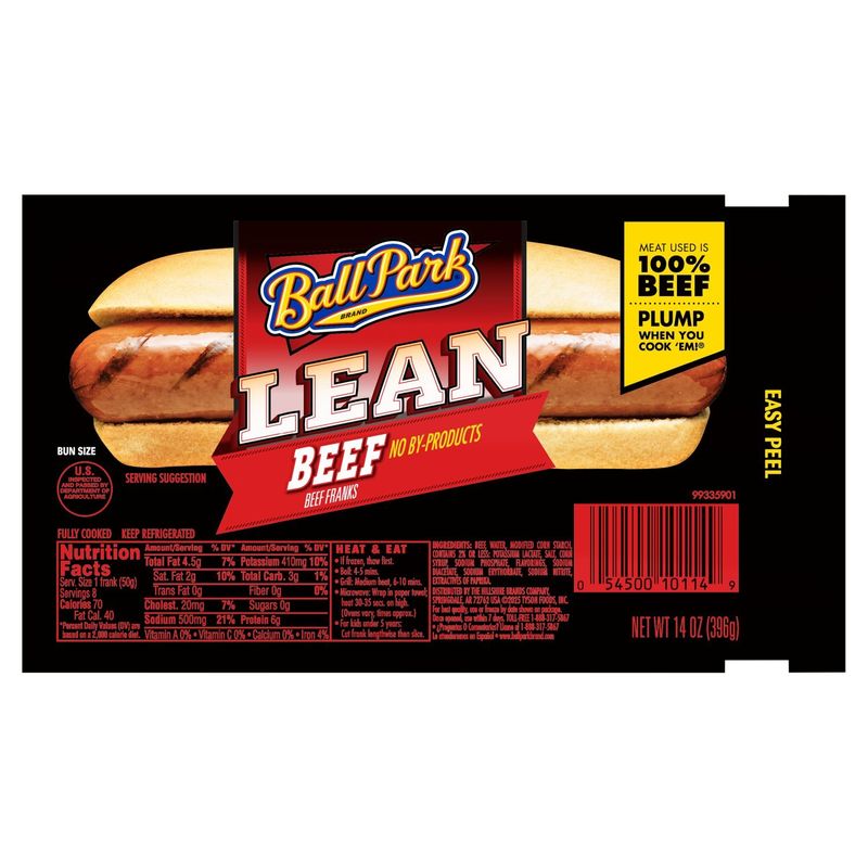 Ball Park Lean Beef Franks Bun Size, 14 oz