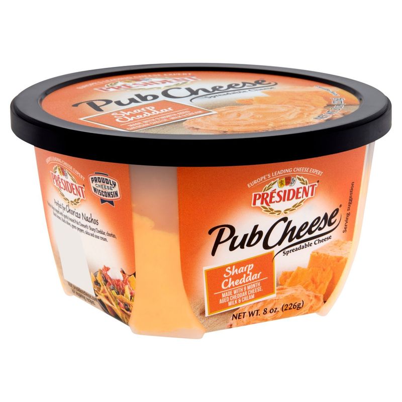 Président Pub Cheese Sharp Cheddar Spreadable Cheese, 8 oz