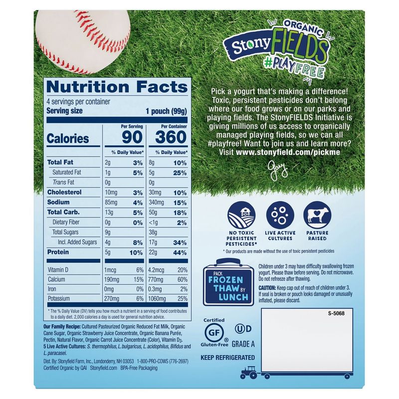 Stonyfield Organic Kids Strawberry Banana Lowfat Yogurt Pouches, 4 Ct
