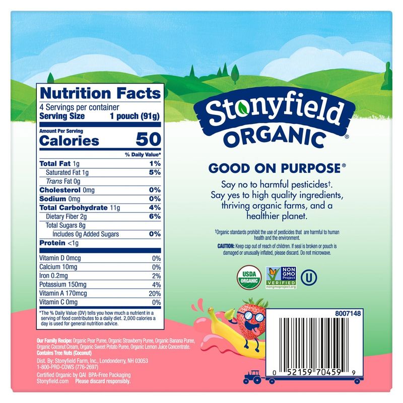 Stonyfield Organic Strawbanana Smash Dairy Free Fruit &amp; Veggie Blend, 3.2 oz, 4 count