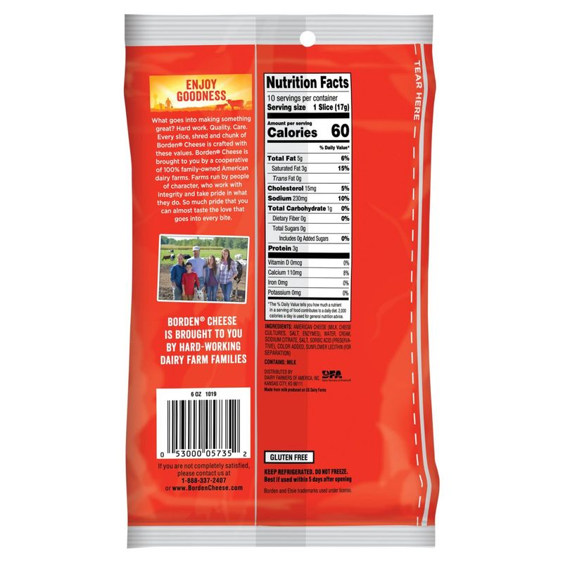 Borden American Pasteurized Sliced Process Cheese, 10 count, 6 oz