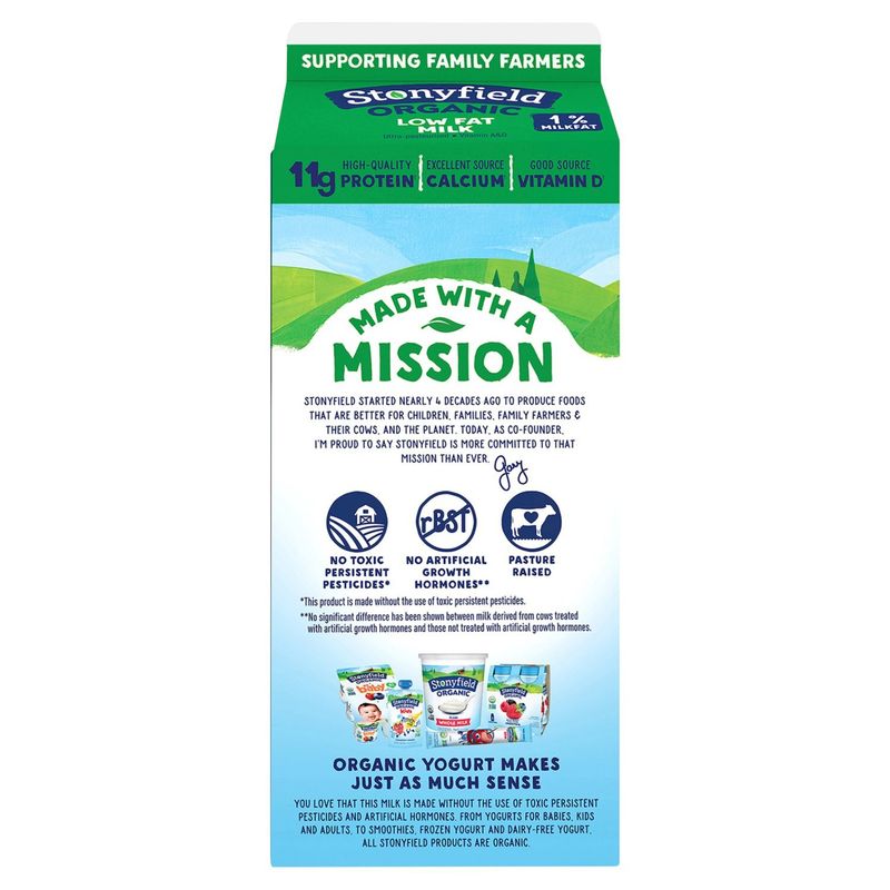 Stonyfield Organic, Organic Lowfat 1% Milk, Ultra Pasteurized Half Gallon, 64 oz