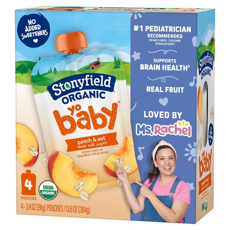 Stonyfield Organic Yobaby Peach &amp; Oat Whole Milk Yogurt, 3.4 oz, 4 count