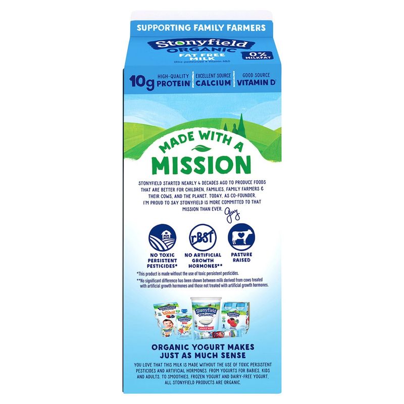 Stonyfield Organic, Organic Fat Free Milk, Ultra Pasteurized, 64 oz