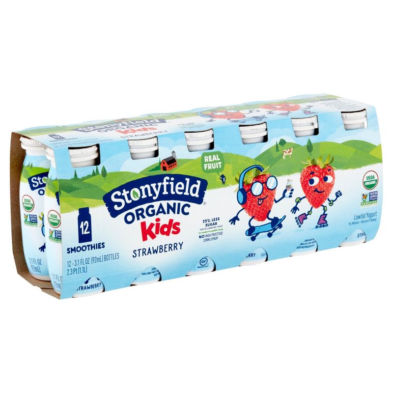 Stonyfield Organic Kids Strawberry Lowfat Yogurt, 3.1 fl oz, 12 count