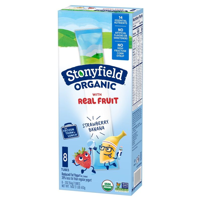 Stonyfield Organic Strawberry Banana Reduced Fat Yogurt Tubes, 2 oz, 8 count