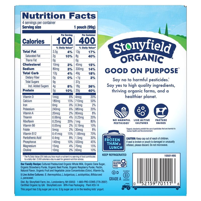Stonyfield Organic Strawberry Beet Berry Whole Milk Yogurt, 3.5 oz, 4 count