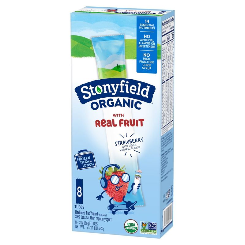 Stonyfield Organic Strawberry Reduced Fat Yogurt Tubes, 2 oz, 8 count