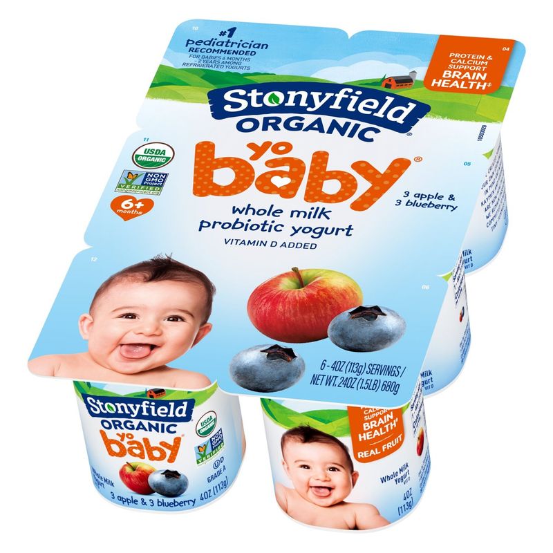 Stonyfield Organic YoBaby Whole Milk Probiotic Yogurt, 6+ Months, 4 oz, 6 count