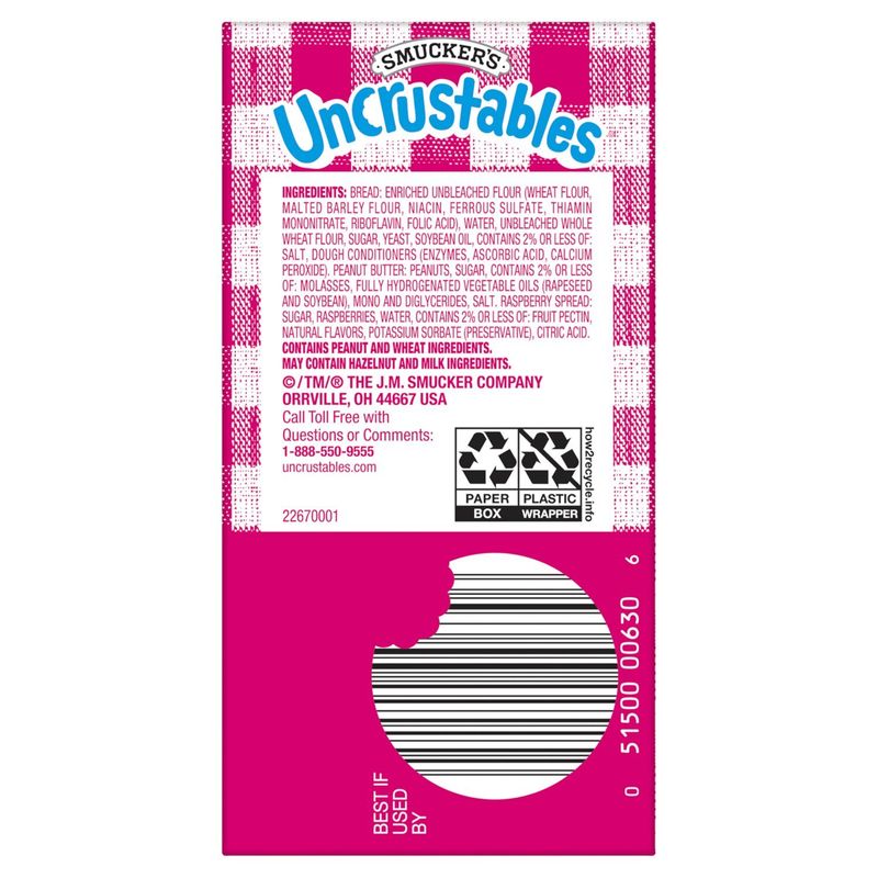 Smucker's Uncrustables Peanut Butter &amp; Raspberry Spread Sandwich, 2 oz, 4 count