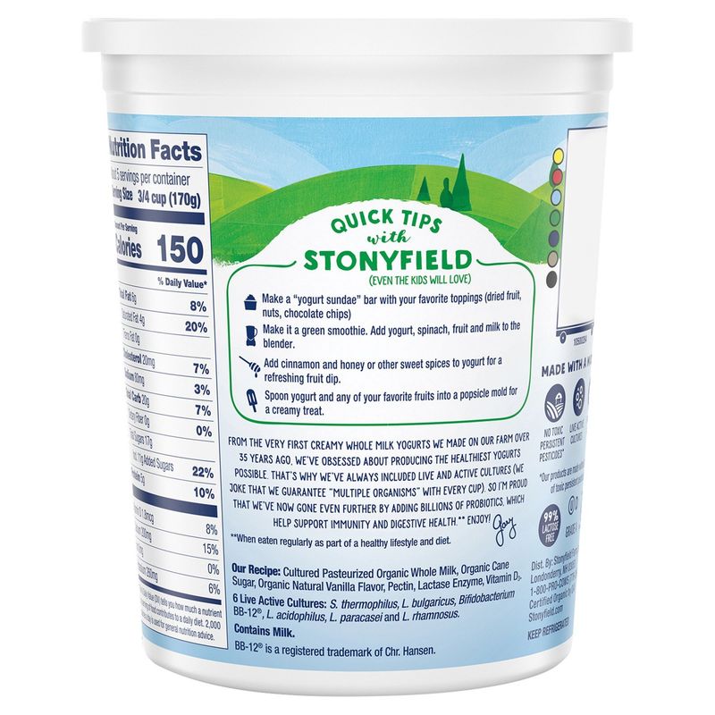 Stonyfield Organic Whole Milk Probiotic Yogurt, Vanilla, 32 oz.
